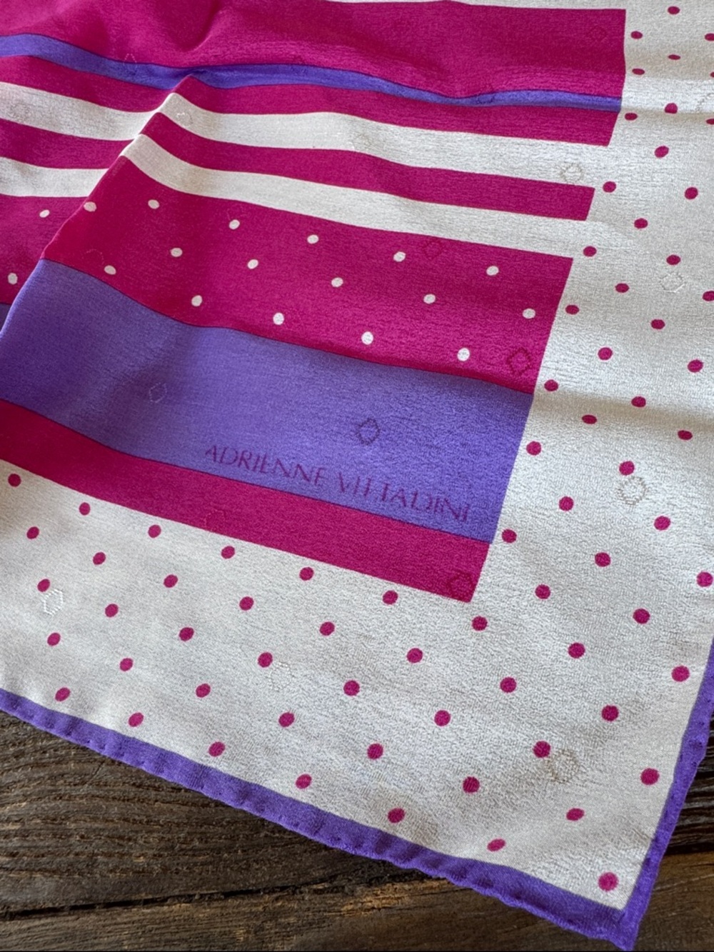 Adrienne Vittadini vintage polk a dot striped silk scarf Deadstock - Picture 6 of 6